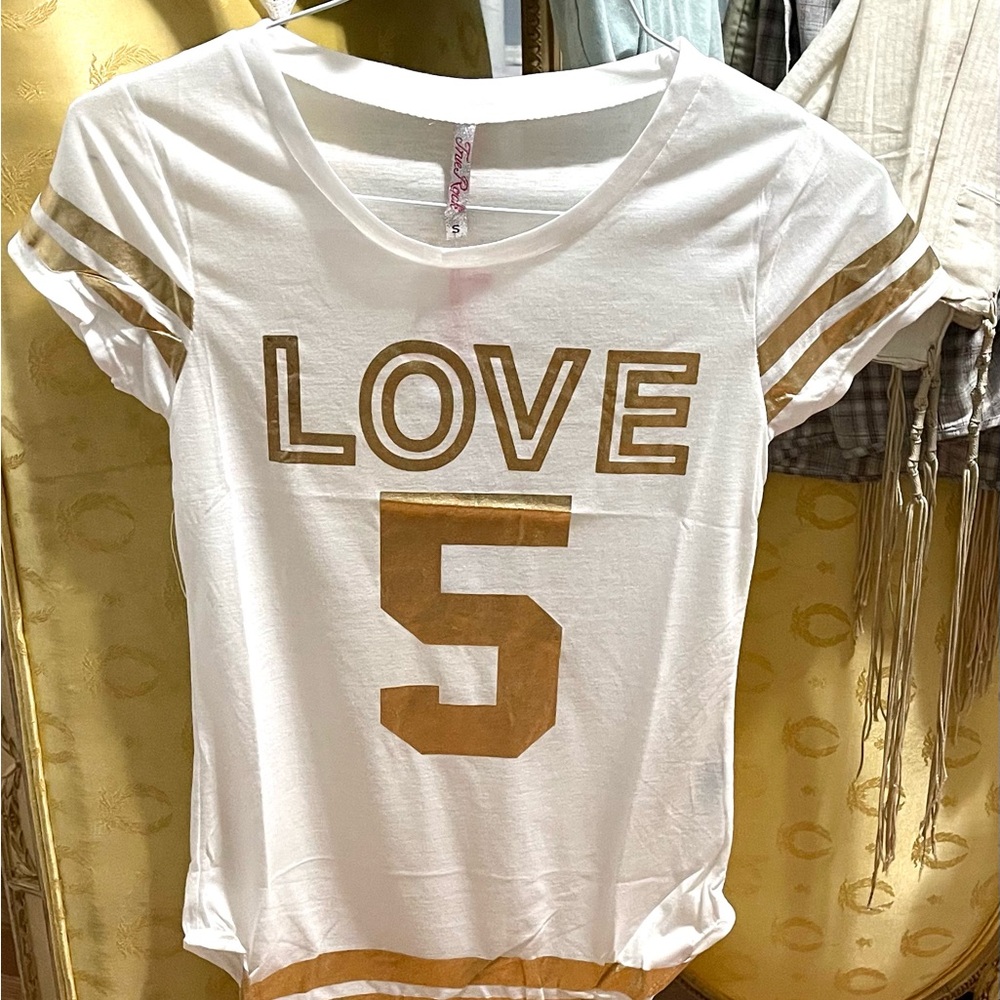 TRUE ROCK White and Gold Love 5 T-Shirt